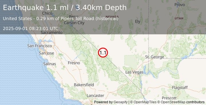 Earthquake 43 km S of Silver Peak, Nevada (1.1 ml) (2025-09-01 08:23:01 UTC)