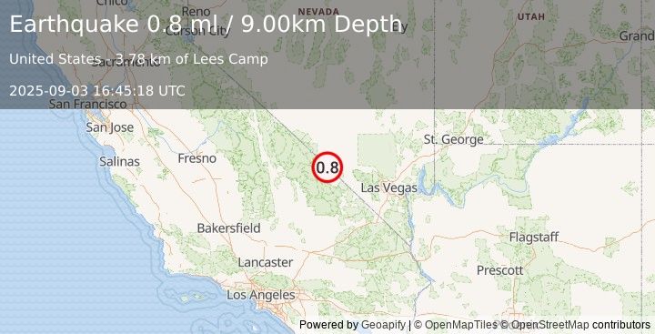 Earthquake 23 km ENE of Furnace Creek, California (0.8 ml) (2025-09-03 16:45:18 UTC)