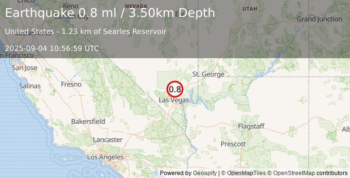 Earthquake 34 km N of Nellis Air Force Base, Nevada (0.8 ml) (2025-09-04 10:56:59 UTC)