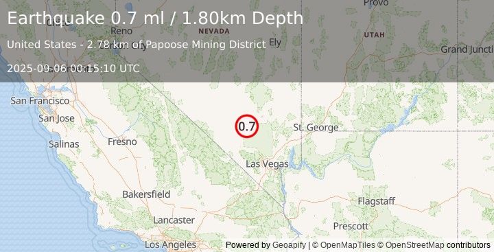 Earthquake 57 km S of Rachel, Nevada (0.7 ml) (2025-09-06 00:15:10 UTC)