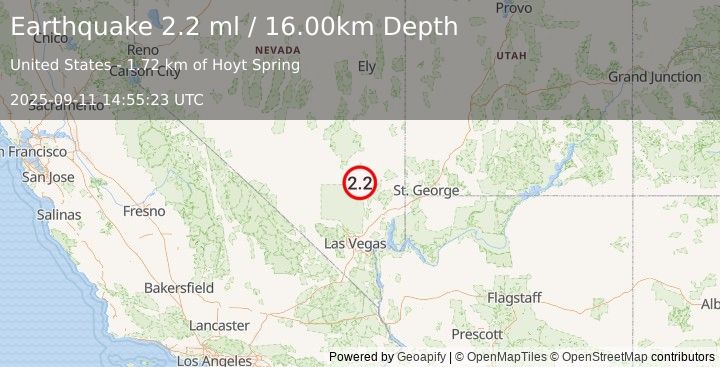 Earthquake 19 km SSE of Alamo, Nevada (2.2 ml) (2025-09-11 14:55:23 UTC)