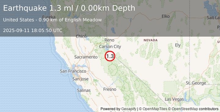 Earthquake 7 km S of Markleeville, California (1.3 ml) (2025-09-11 18:05:51 UTC)