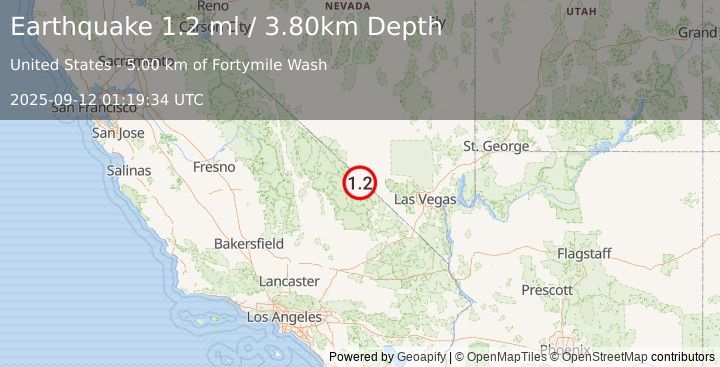 Earthquake 24 km E of Furnace Creek, California (1.2 ml) (2025-09-12 01:19:34 UTC)