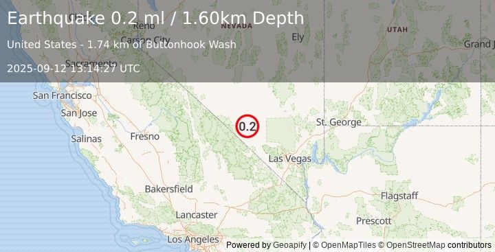 Earthquake 24 km ENE of Beatty, Nevada (0.2 ml) (2025-09-12 13:14:27 UTC)