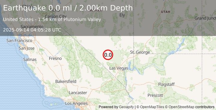 Earthquake 46 km NNW of Indian Springs, Nevada (0.0 ml) (2025-09-14 04:05:28 UTC)