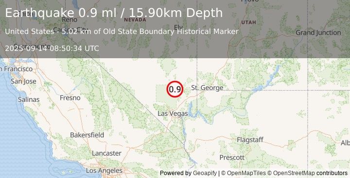Earthquake 36 km SSE of Alamo, Nevada (0.9 ml) (2025-09-14 08:50:34 UTC)