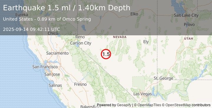 Earthquake 25 km NE of Mina, Nevada (1.5 ml) (2025-09-14 09:42:11 UTC)