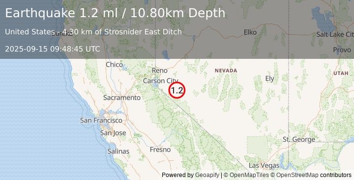 Earthquake 19 km SE of Yerington, Nevada (1.2 ml) (2025-09-15 09:48:45 UTC)