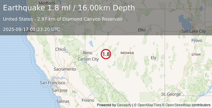 Earthquake 24 km E of Fallon Station, Nevada (1.8 ml) (2025-09-17 01:23:20 UTC)