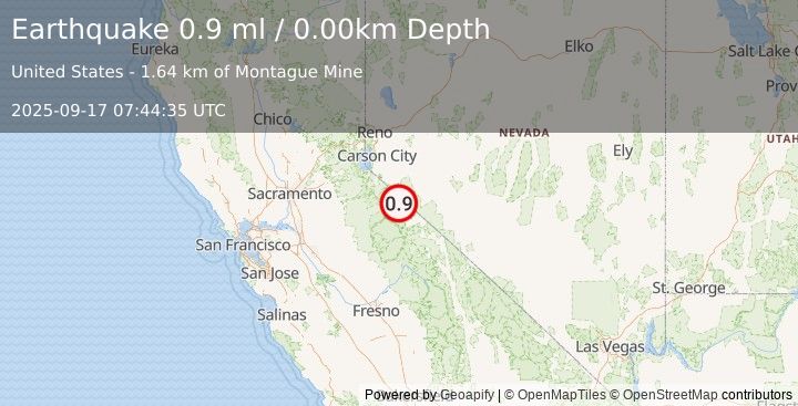 Earthquake 16 km SE of Walker, California (0.9 ml) (2025-09-17 07:44:35 UTC)