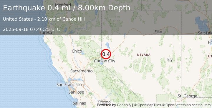 Earthquake 7 km ENE of Sparks, Nevada (0.4 ml) (2025-09-18 07:46:25 UTC)