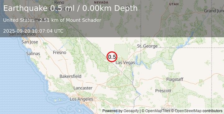 Earthquake 30 km NNW of Pahrump, Nevada (0.5 ml) (2025-09-20 10:07:04 UTC)