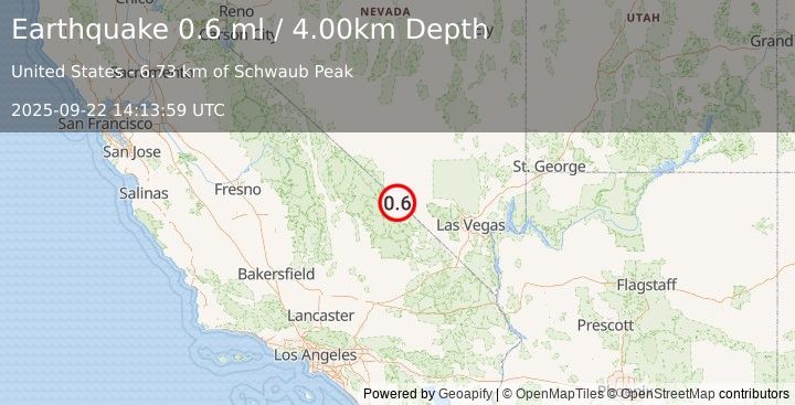 Earthquake 23 km ENE of Furnace Creek, California (0.6 ml) (2025-09-22 14:13:59 UTC)