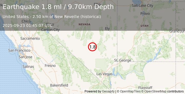 Earthquake 53 km NW of Rachel, Nevada (1.8 ml) (2025-09-23 01:45:07 UTC)