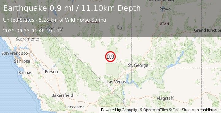 Earthquake 17 km ESE of Rachel, Nevada (0.9 ml) (2025-09-23 01:46:59 UTC)