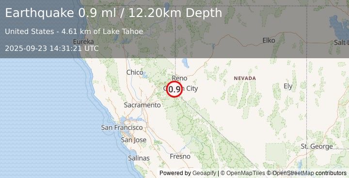 Earthquake 7 km SE of Dollar Point, California (0.9 ml) (2025-09-23 14:31:21 UTC)