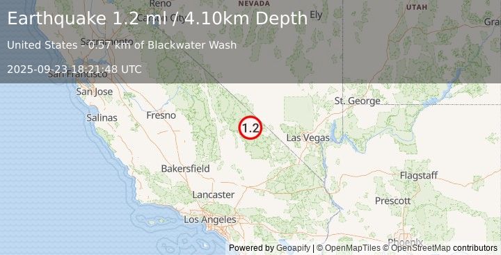 Earthquake 10 km WSW of Furnace Creek, California (1.2 ml) (2025-09-23 18:21:48 UTC)