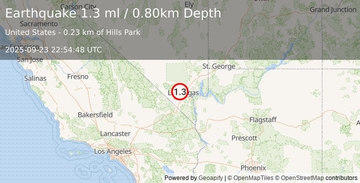 Earthquake 10 km NNE of Summerlin South, Nevada (1.3 ml) (2025-09-23 22:54:48 UTC)
