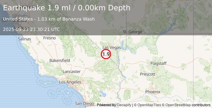 Earthquake 8 km SE of Sandy Valley, Nevada (1.9 ml) (2025-09-23 23:30:21 UTC)