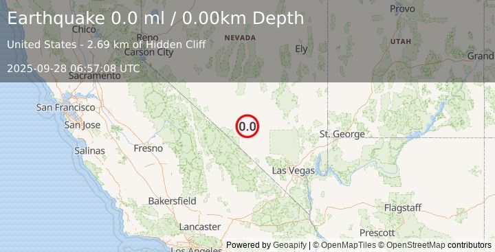 Earthquake 45 km NNE of Beatty, Nevada (0.0 ml) (2025-09-28 06:57:08 UTC)