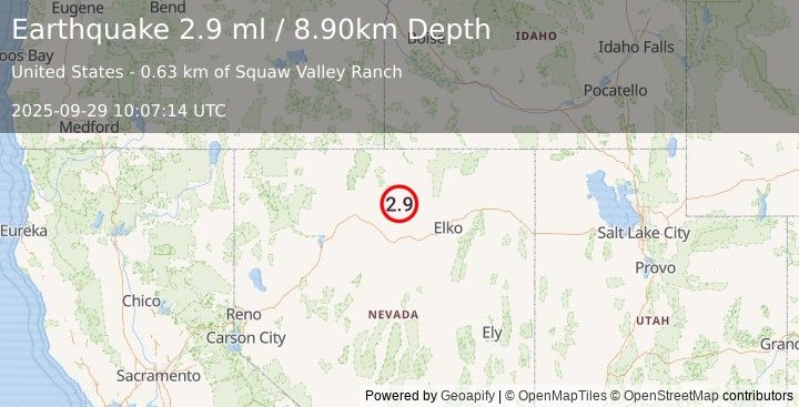 Earthquake 55 km NE of Valmy, Nevada (2.9 ml) (2025-09-29 10:07:14 UTC)