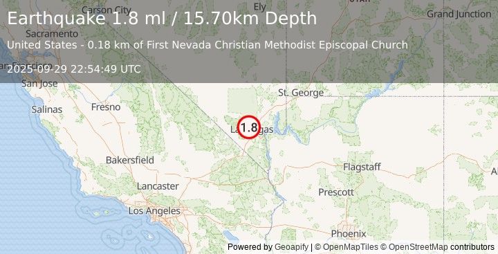Earthquake 10 km WNW of Las Vegas, Nevada (1.8 ml) (2025-09-29 22:54:49 UTC)