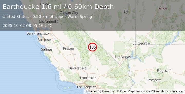 Earthquake 38 km NE of Lone Pine, California (1.6 ml) (2025-10-02 08:05:16 UTC)