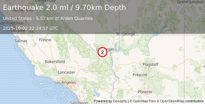 Earthquake 9 km SSE of Blue Diamond, Nevada (2.0 ml) (2025-10-02 22:24:57 UTC)