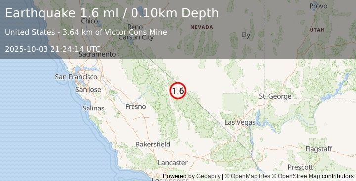 Earthquake 40 km ENE of Big Pine, California (1.6 ml) (2025-10-03 21:24:15 UTC)