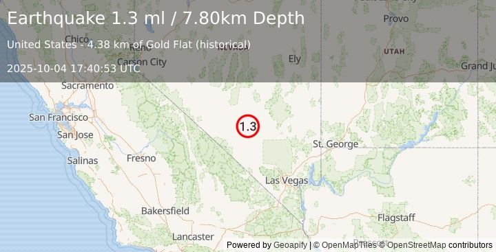 Earthquake 56 km W of Rachel, Nevada (1.3 ml) (2025-10-04 17:40:53 UTC)