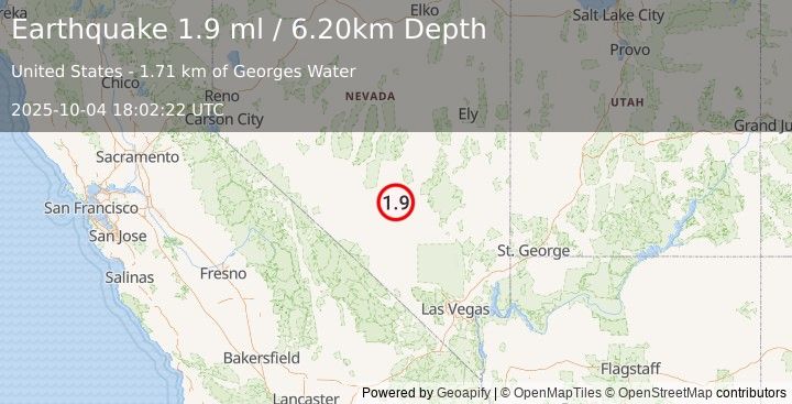 Earthquake 57 km WNW of Rachel, Nevada (1.9 ml) (2025-10-04 18:02:22 UTC)