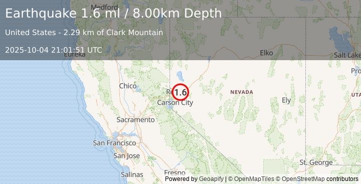 Earthquake 19 km E of Sparks, Nevada (1.6 ml) (2025-10-04 21:01:51 UTC)