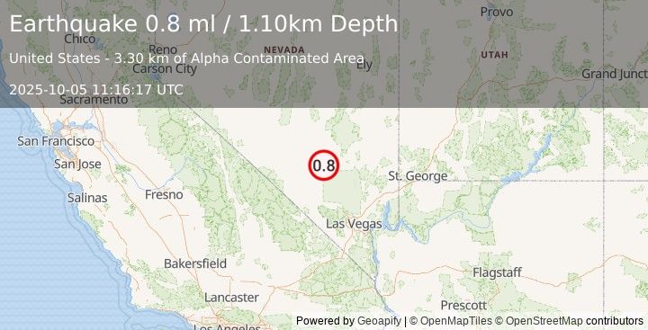 Earthquake 39 km SSW of Rachel, Nevada (0.8 ml) (2025-10-05 11:16:17 UTC)