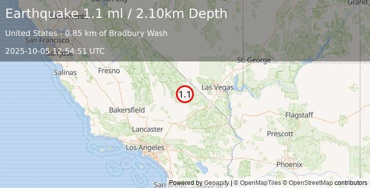Earthquake 24 km WSW of Shoshone, California (1.1 ml) (2025-10-05 12:54:51 UTC)