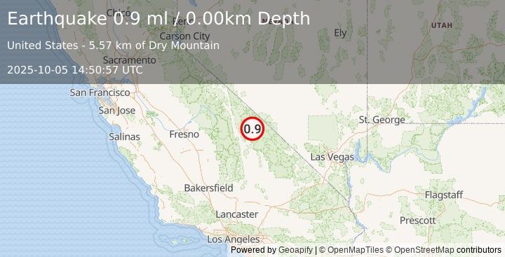 Earthquake 47 km NNE of Keeler, California (0.9 ml) (2025-10-05 14:50:57 UTC)