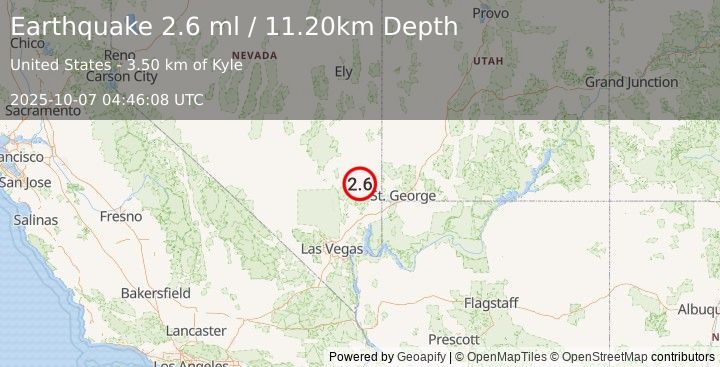 Earthquake 33 km S of Caliente, Nevada (2.6 ml) (2025-10-07 04:46:08 UTC)