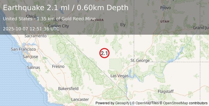 Earthquake 48 km WSW of Rachel, Nevada (2.1 ml) (2025-10-07 12:51:36 UTC)