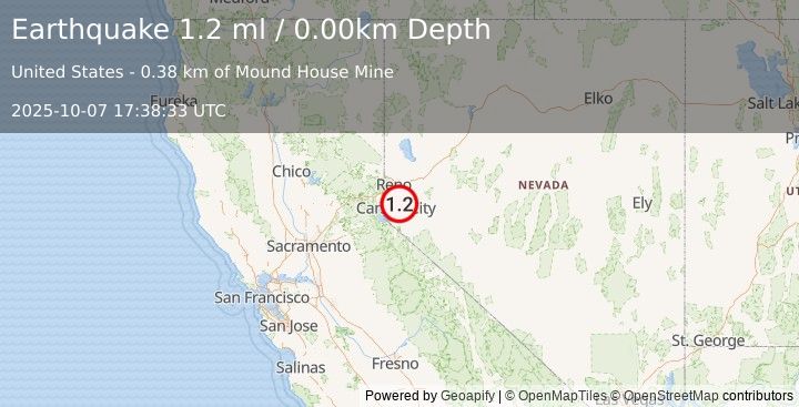 Earthquake 9 km W of Dayton, Nevada (1.2 ml) (2025-10-07 17:38:33 UTC)
