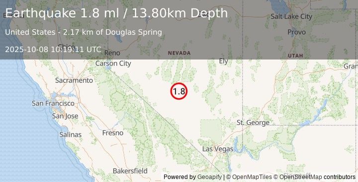 Earthquake 35 km ENE of Tonopah, Nevada (1.8 ml) (2025-10-08 10:19:11 UTC)