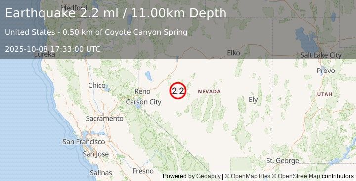 Earthquake 42 km ENE of Fallon Station, Nevada (1.6 ml) (2025-10-08 17:33:01 UTC)