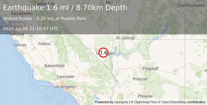 Earthquake 9 km N of Spring Valley, Nevada (1.6 ml) (2025-10-08 21:10:47 UTC)