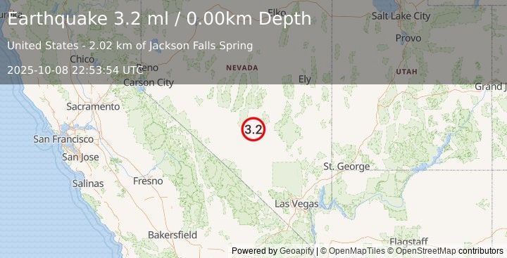 Earthquake 79 km ENE of Tonopah, Nevada (3.3 ml) (2025-10-08 22:53:47 UTC)