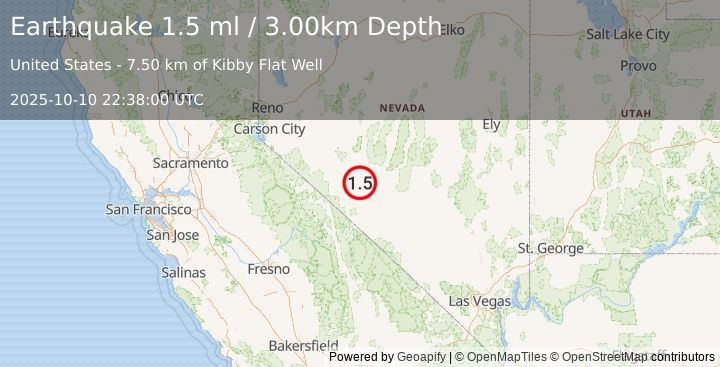 Earthquake 34 km ESE of Mina, Nevada (1.5 ml) (2025-10-10 22:38:00 UTC)