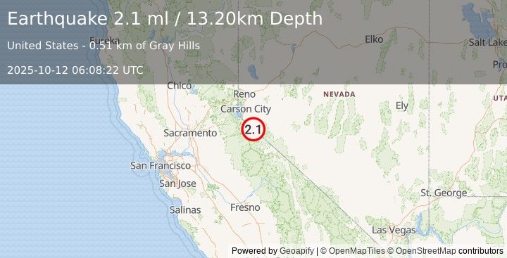 Earthquake 3 km SSE of Topaz Lake, Nevada (2.1 ml) (2025-10-12 06:08:22 UTC)