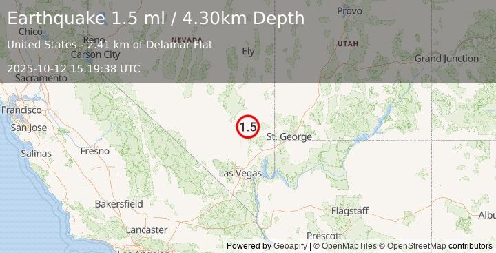 Earthquake 23 km E of Alamo, Nevada (1.5 ml) (2025-10-12 15:19:38 UTC)