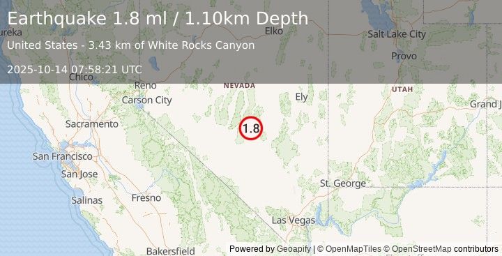 Earthquake 79 km NE of Tonopah, Nevada (1.8 ml) (2025-10-14 07:58:21 UTC)