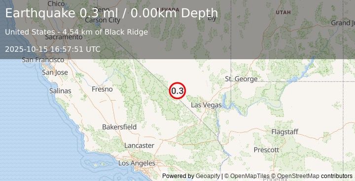 Earthquake 38 km SE of Beatty, Nevada (0.3 ml) (2025-10-15 16:57:51 UTC)