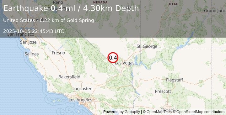 Earthquake 28 km WSW of Indian Springs, Nevada (0.4 ml) (2025-10-15 22:45:43 UTC)