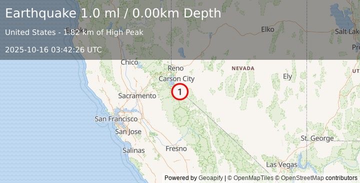 Earthquake 6 km WNW of Topaz Lake, Nevada (1.0 ml) (2025-10-16 03:42:26 UTC)