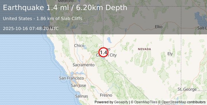 Earthquake 6 km N of Incline Village, Nevada (1.4 ml) (2025-10-16 07:48:20 UTC)